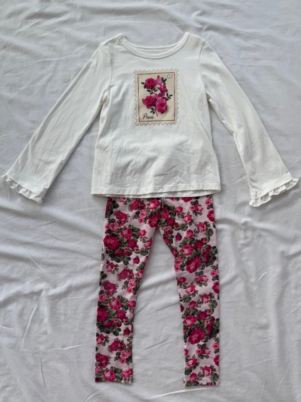 Janie and Jack Paris Floral 2pc Outfit Set Girls Size 6 Rose Leggings